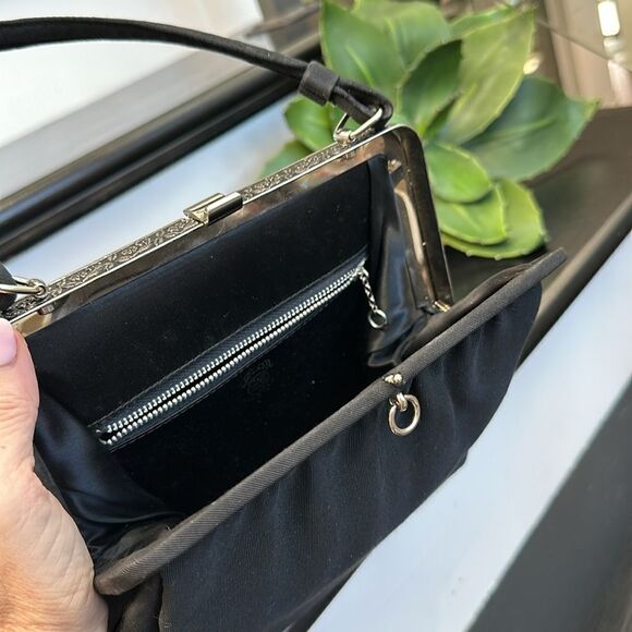 L and M vintage-look like new evening bag satchel purse black silver canvas - Picture 11 of 12